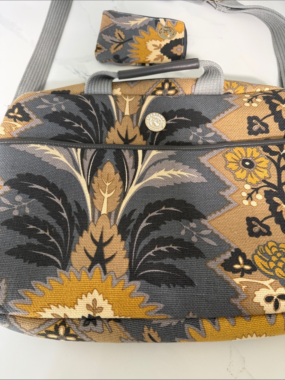 Spartina 449 Gray, Mustard & Black Floral Canvas Tote